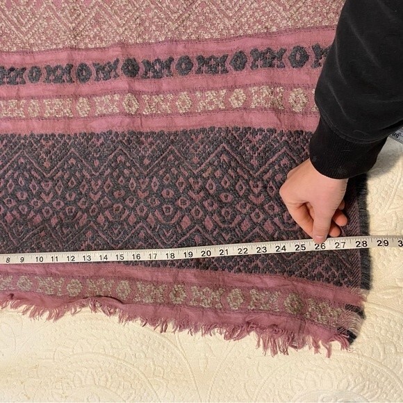 1786 Bohemian Purple Fringe Wool Pattern Blanket Scarf - Picture 7 of 9